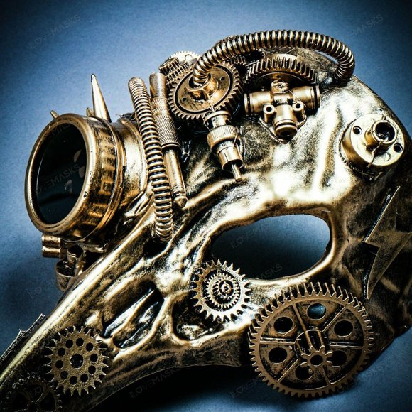 Gold Raven Skull Long Nose Steampunk Party Mask - Picture 8 of 8